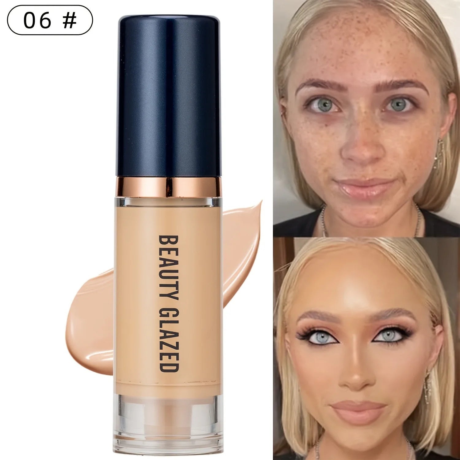 Beauty Glazed 6 Color Liquid Foundation Concealer - Full Coverage, Long-Lasting, Waterproof, Natural Effect,