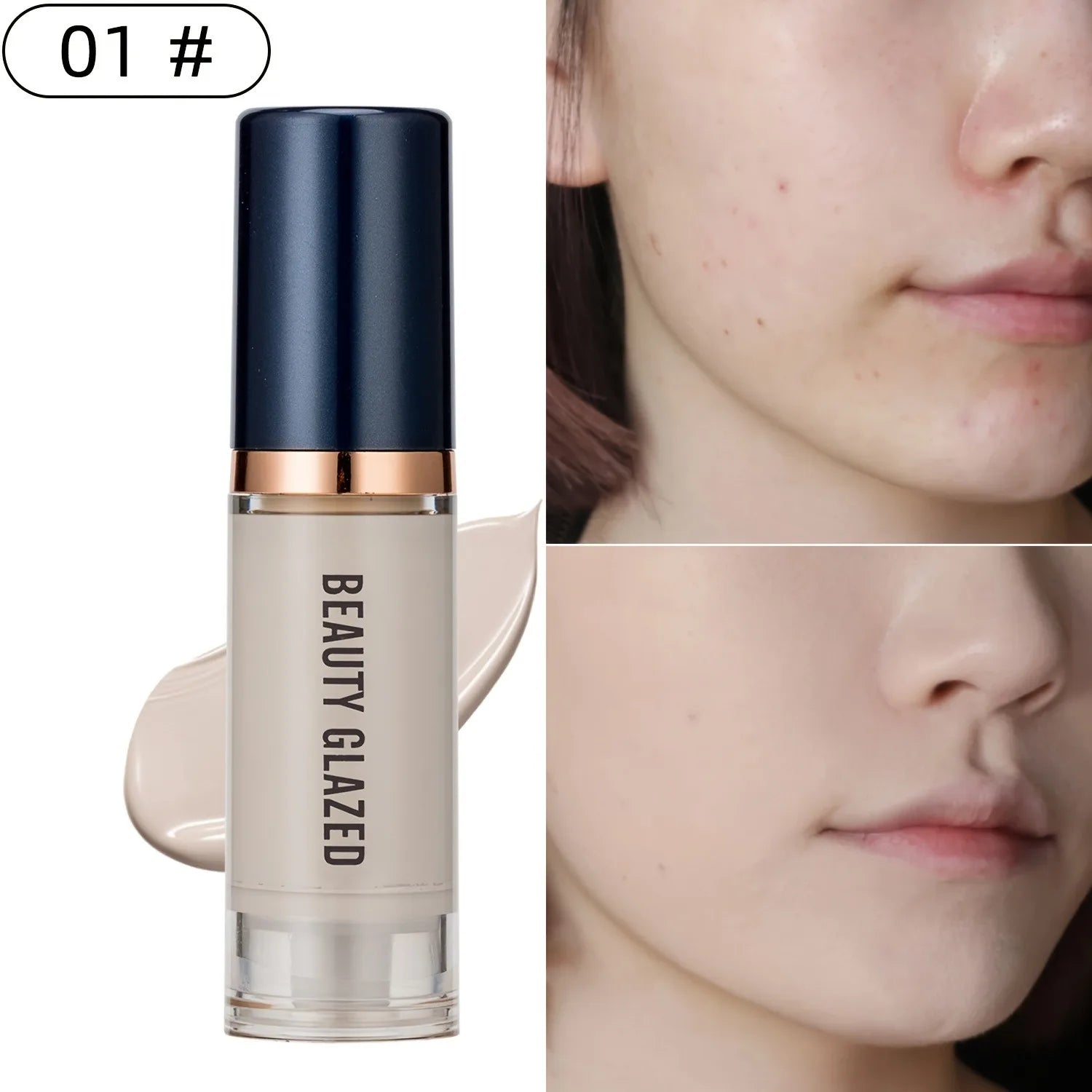 Beauty Glazed 6 Color Liquid Foundation Concealer - Full Coverage, Long-Lasting, Waterproof, Natural Effect,