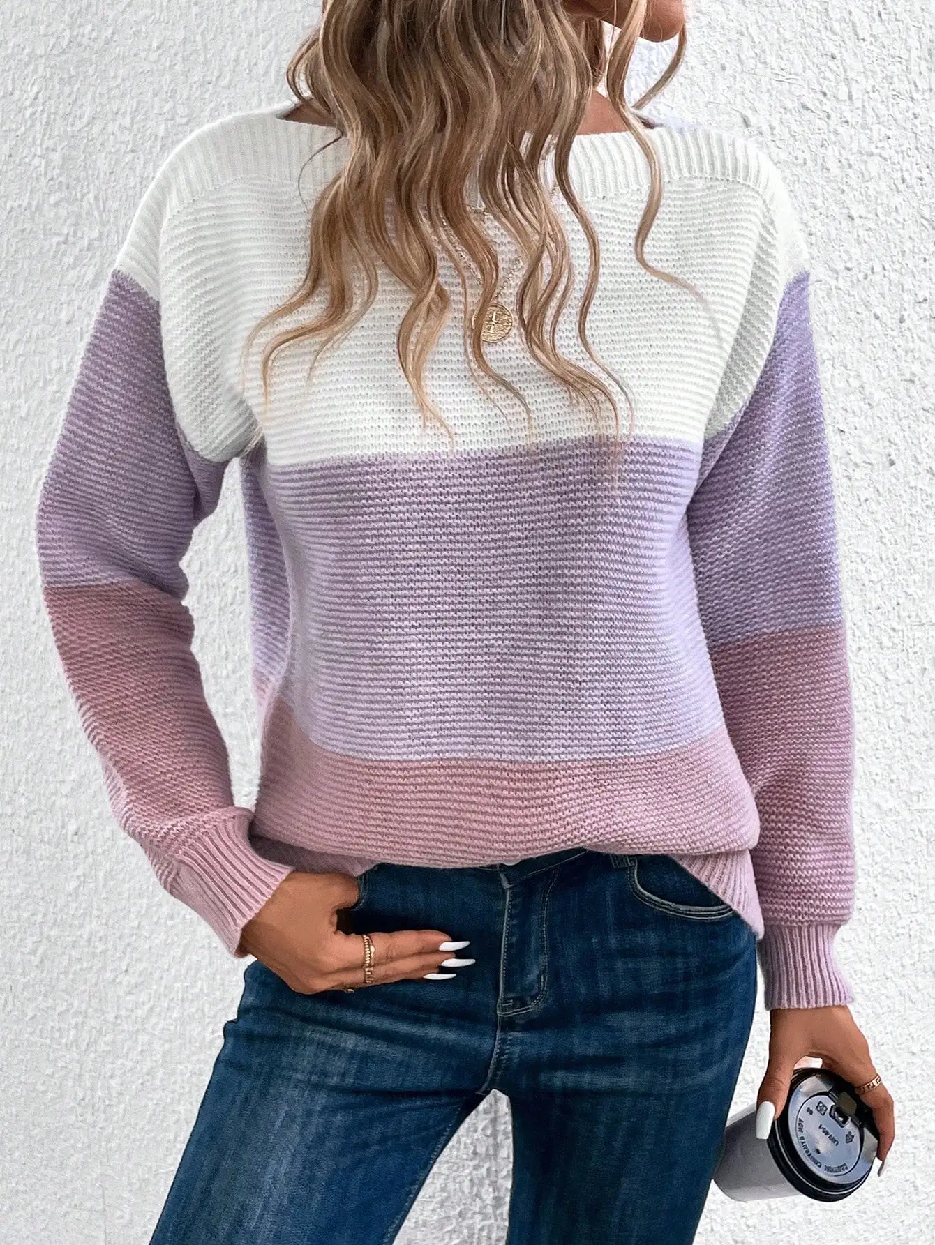 Elegant Three-color Patchwork Sweater Women Daily Commuter Casual