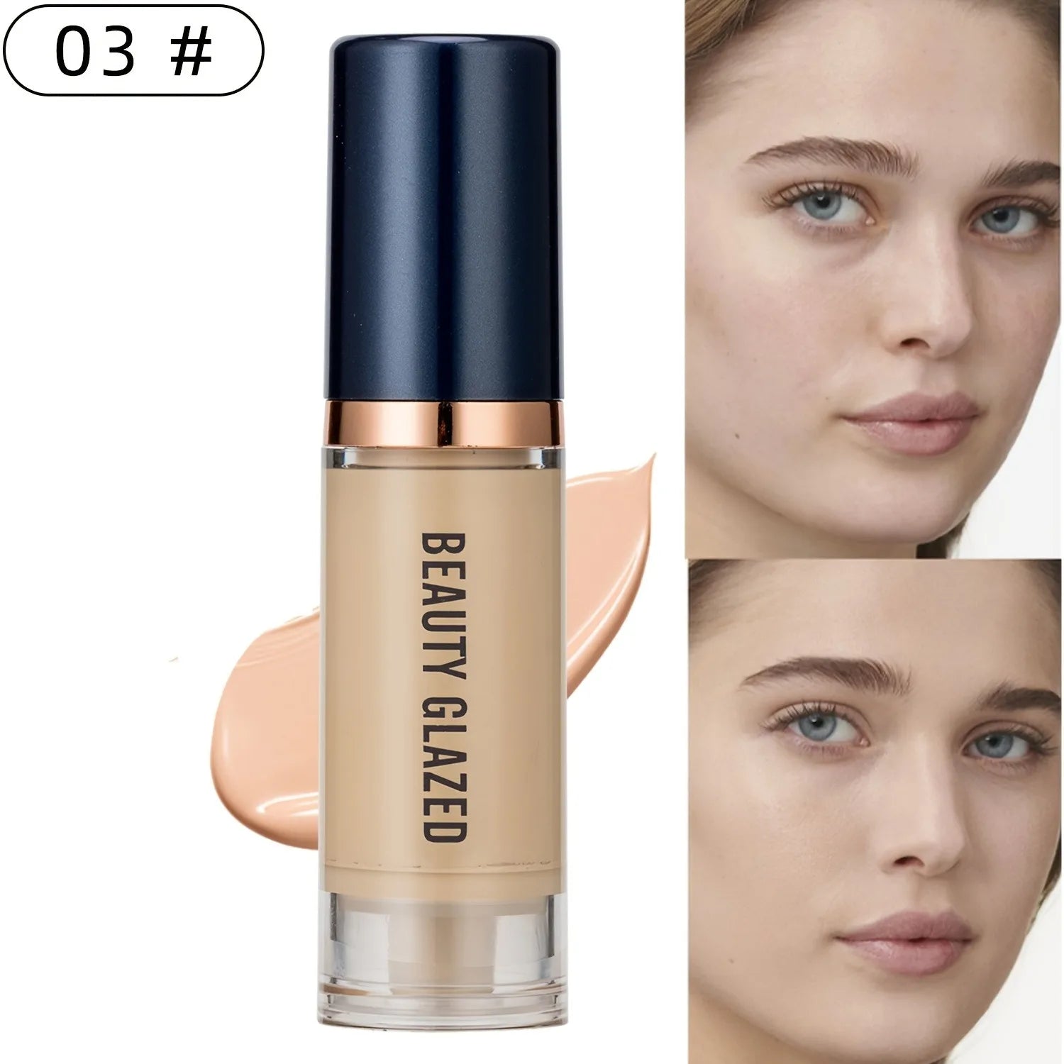 Beauty Glazed 6 Color Liquid Foundation Concealer - Full Coverage, Long-Lasting, Waterproof, Natural Effect,