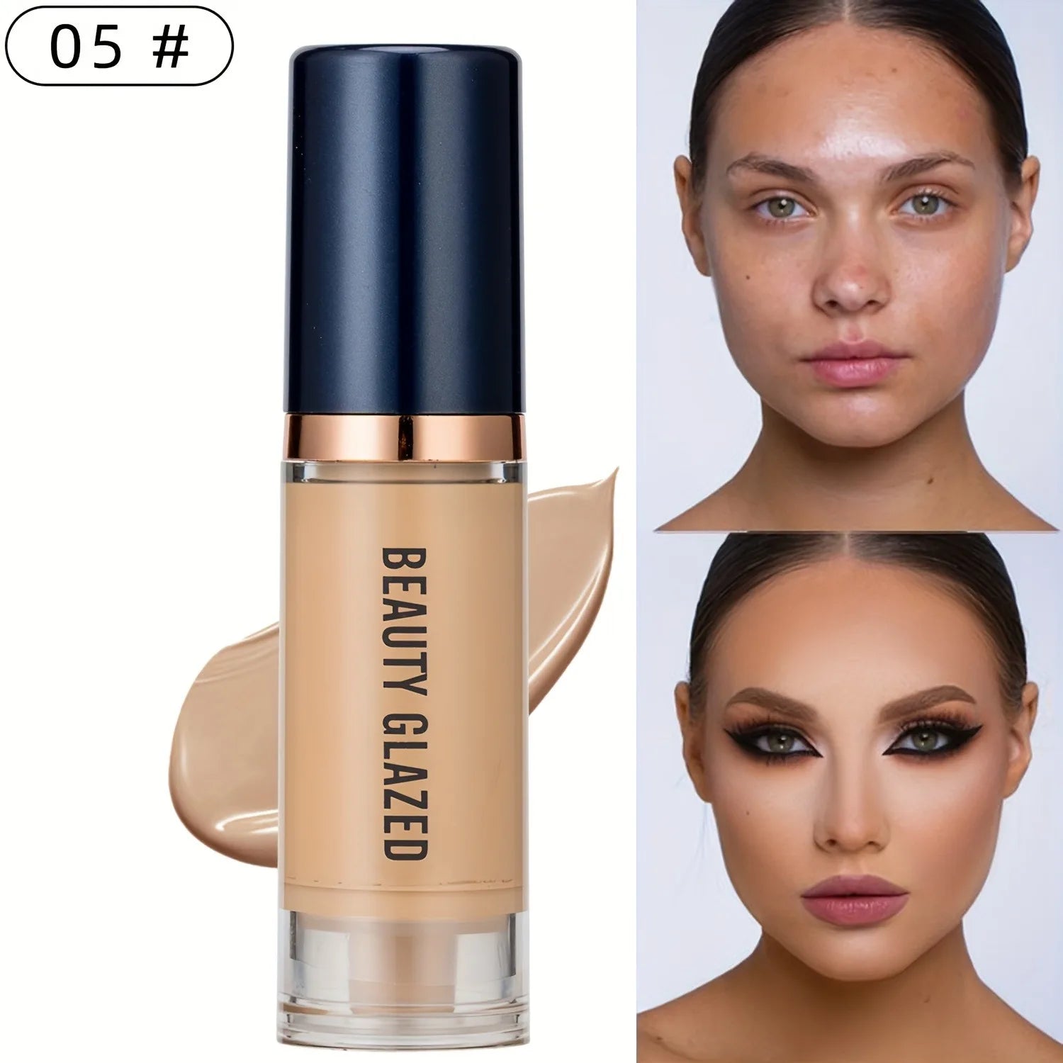 Beauty Glazed 6 Color Liquid Foundation Concealer - Full Coverage, Long-Lasting, Waterproof, Natural Effect,