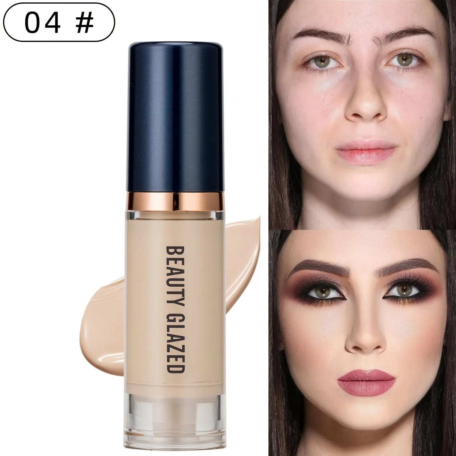 Beauty Glazed 6 Color Liquid Foundation Concealer - Full Coverage, Long-Lasting, Waterproof, Natural Effect,