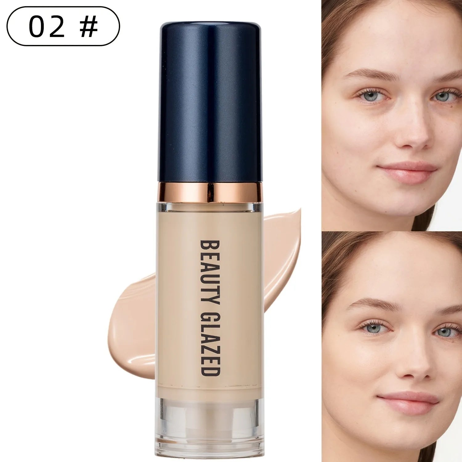 Beauty Glazed 6 Color Liquid Foundation Concealer - Full Coverage, Long-Lasting, Waterproof, Natural Effect,