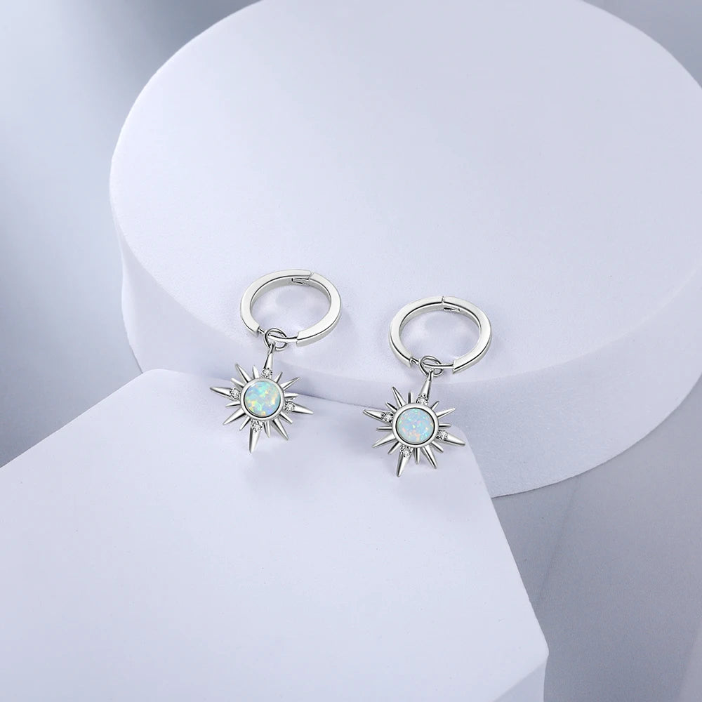 Silver Color Sun Hoop Earrings with Opal and Clear CZ – Fashion Jewelry for Women