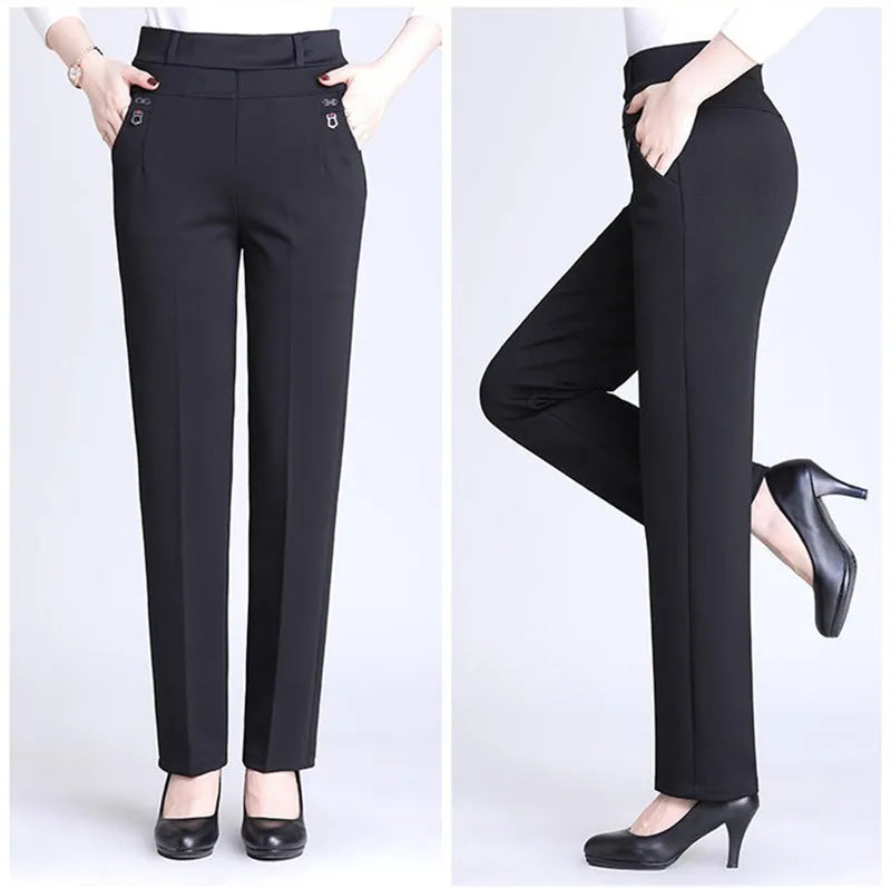 2022 New Atumn Winter Women's Pants Add Velet Mom Pants Elastic High Waist Casual Women Trousers Loose Straight P163