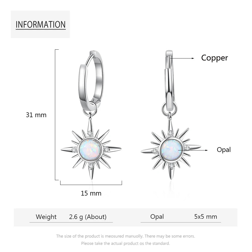 Silver Color Sun Hoop Earrings with Opal and Clear CZ – Fashion Jewelry for Women