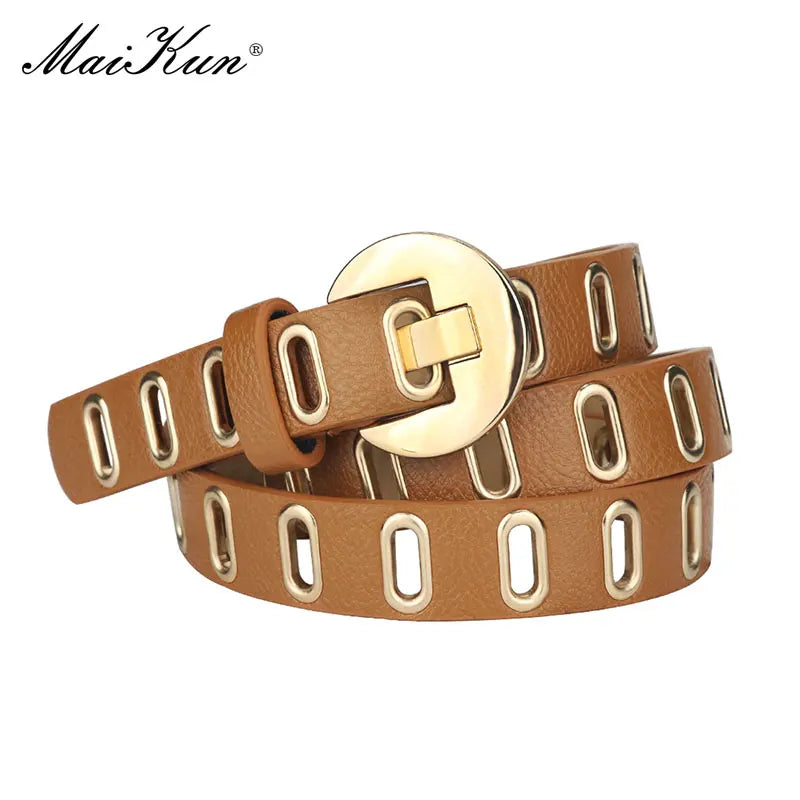 Maikun Grunge Punk Belt for Women – Adjustable PU Leather Belt with Alloy Pin Buckle