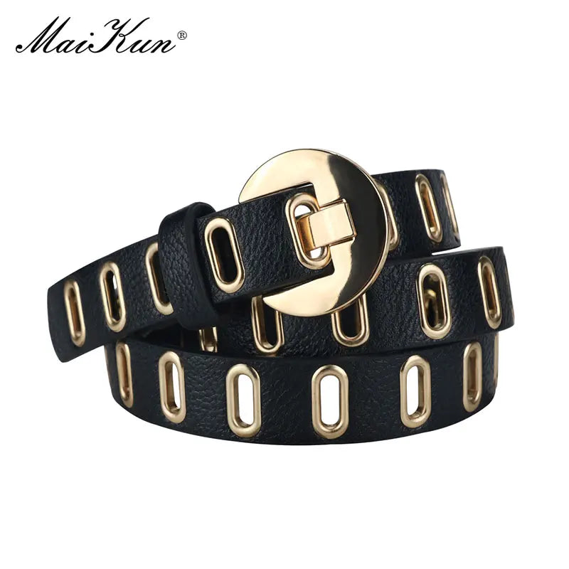 Maikun Grunge Punk Belt for Women – Adjustable PU Leather Belt with Alloy Pin Buckle