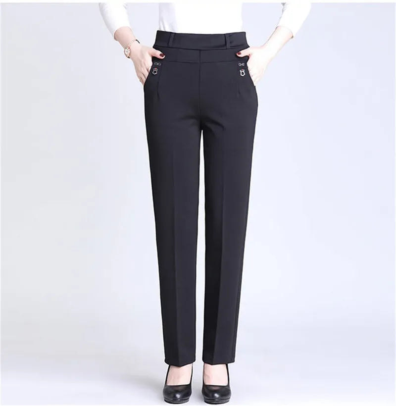 2022 New Atumn Winter Women's Pants Add Velet Mom Pants Elastic High Waist Casual Women Trousers Loose Straight P163