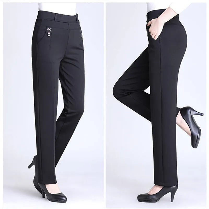 2022 New Atumn Winter Women's Pants Add Velet Mom Pants Elastic High Waist Casual Women Trousers Loose Straight P163
