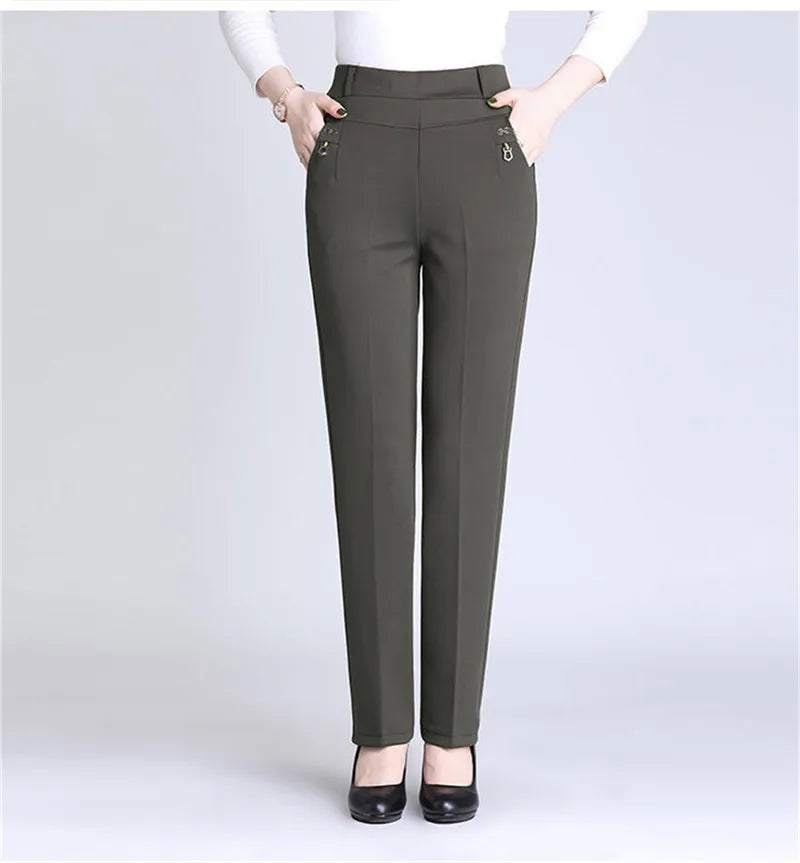 2022 New Atumn Winter Women's Pants Add Velet Mom Pants Elastic High Waist Casual Women Trousers Loose Straight P163