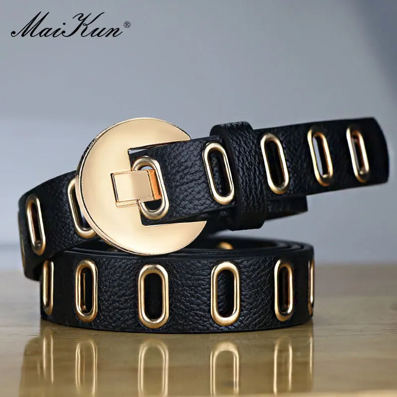 Maikun Grunge Punk Belt for Women – Adjustable PU Leather Belt with Alloy Pin Buckle