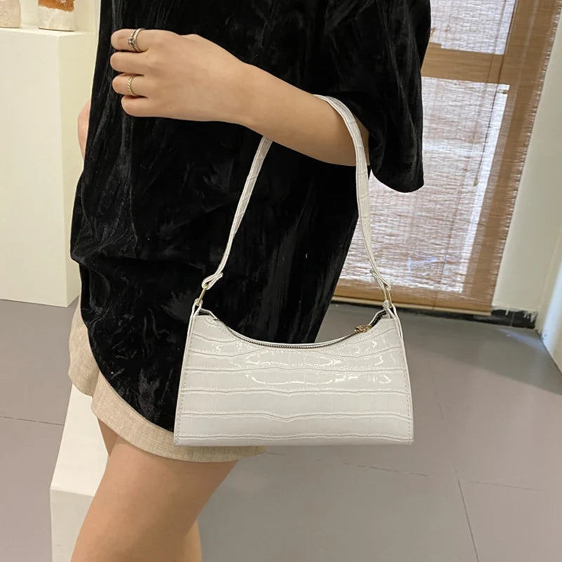 Fashion PU Leather Bags for Women – Alligator Pattern Armpit Handbag