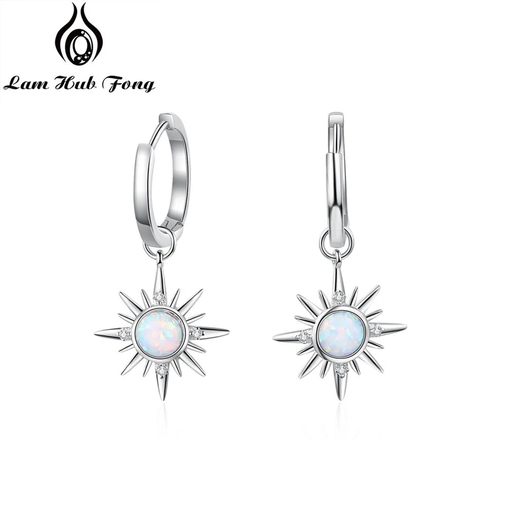 Silver Color Sun Hoop Earrings with Opal and Clear CZ – Fashion Jewelry for Women