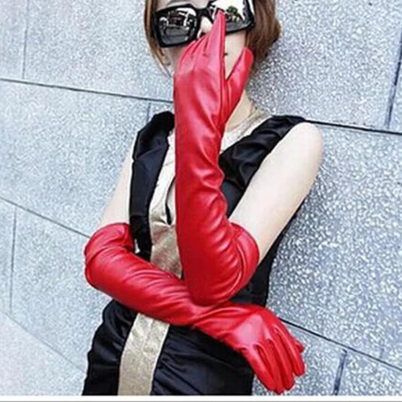 Women’s Long Touch Screen Leather Gloves – 50cm Autumn & Winter Fashion