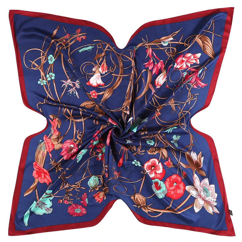 Floral Big Square Twill Silk Women Scarf