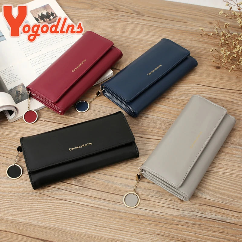 Yogodlns Casual Long Wallet for Women – PU Leather Multi-Layer Clutch with Pendant