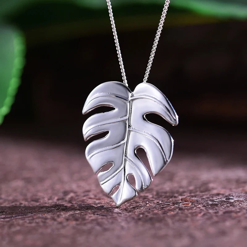 Lotus Fun Real 925 Sterling Silver Pendant – Handmade 18K Gold Monstera Leaves Design