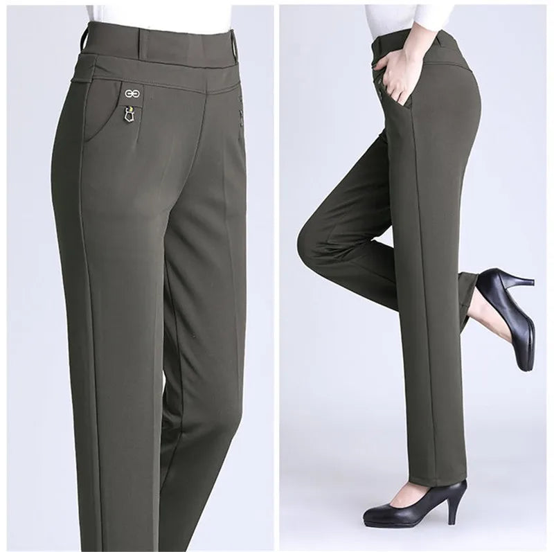 2022 New Atumn Winter Women's Pants Add Velet Mom Pants Elastic High Waist Casual Women Trousers Loose Straight P163