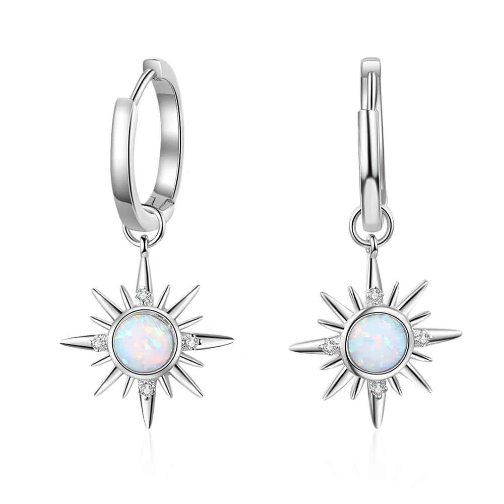 Silver Color Sun Hoop Earrings with Opal and Clear CZ – Fashion Jewelry for Women