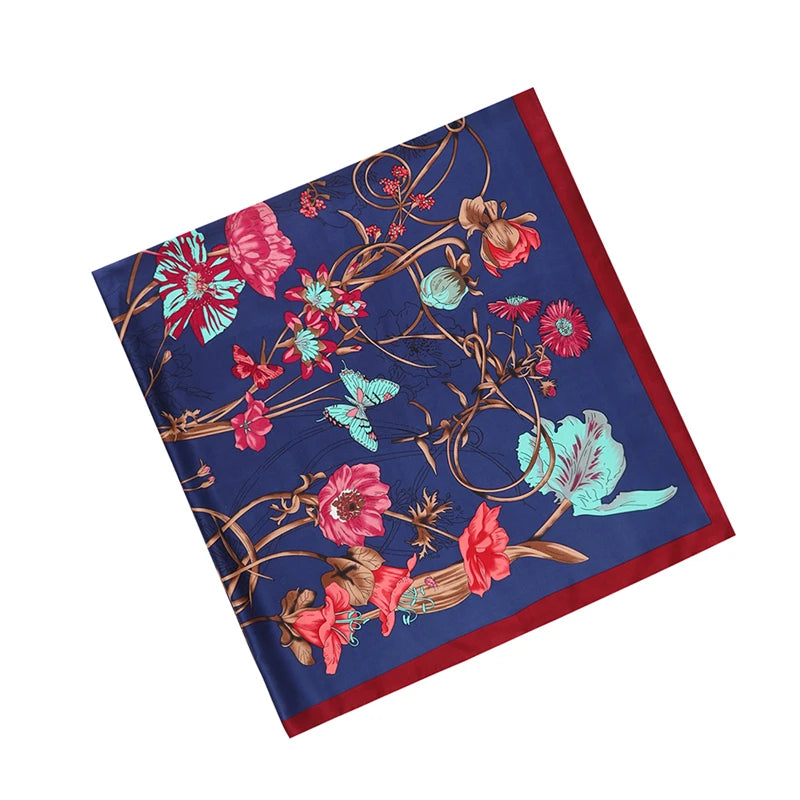 Floral Big Square Twill Silk Women Scarf