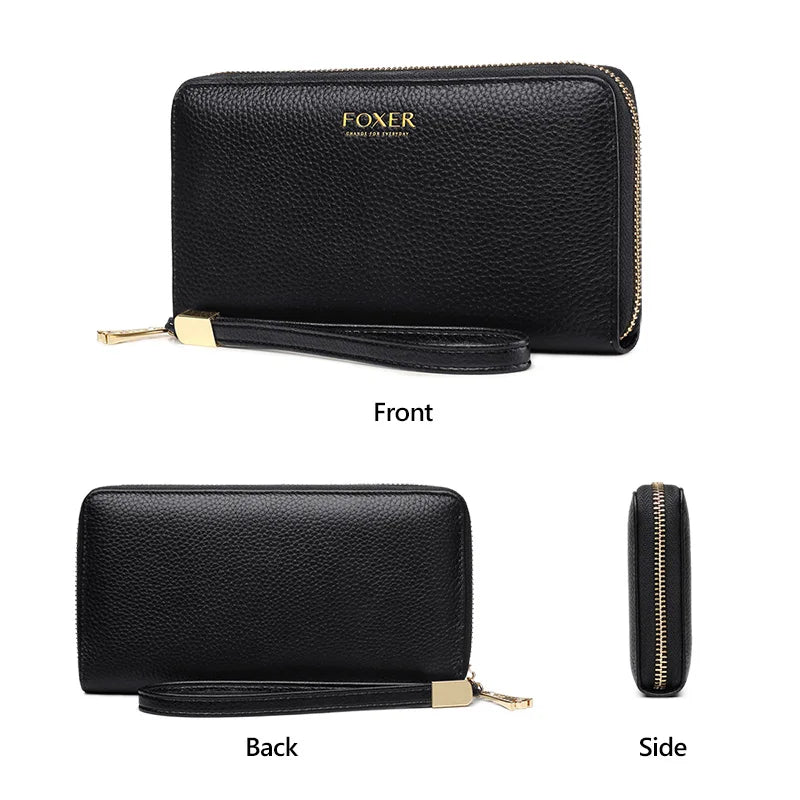 FOXER Women Split Leather Wallet Female Long Clutch Bags