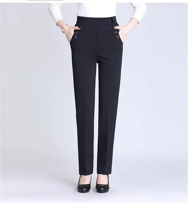 2022 New Atumn Winter Women's Pants Add Velet Mom Pants Elastic High Waist Casual Women Trousers Loose Straight P163