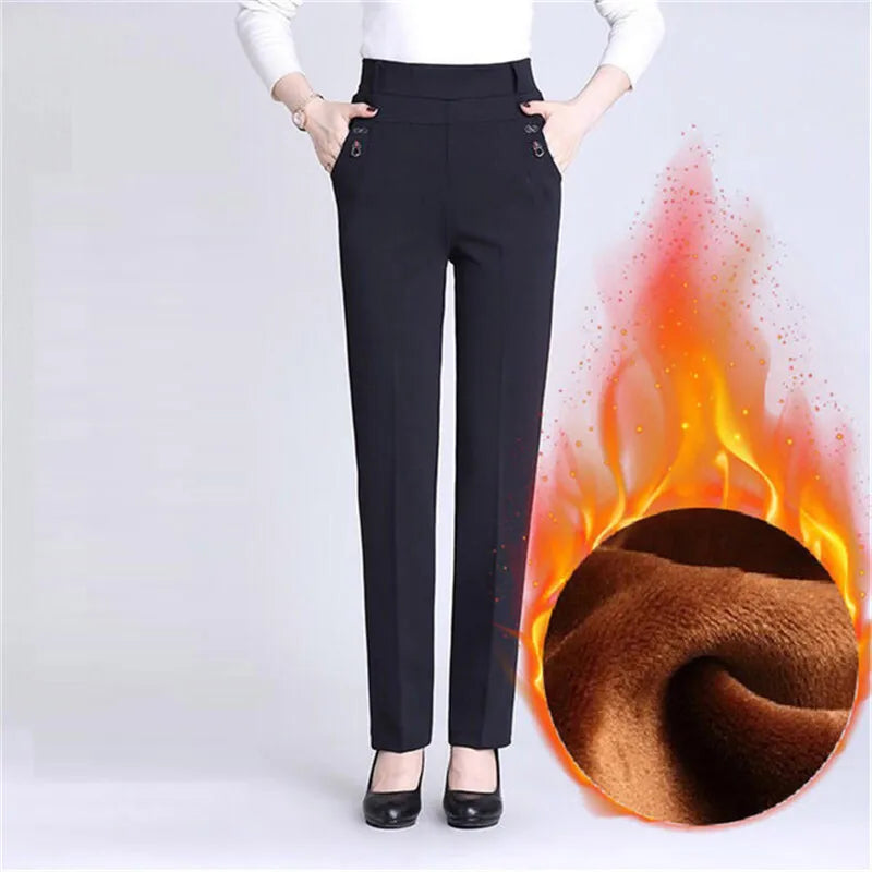 2022 New Atumn Winter Women's Pants Add Velet Mom Pants Elastic High Waist Casual Women Trousers Loose Straight P163