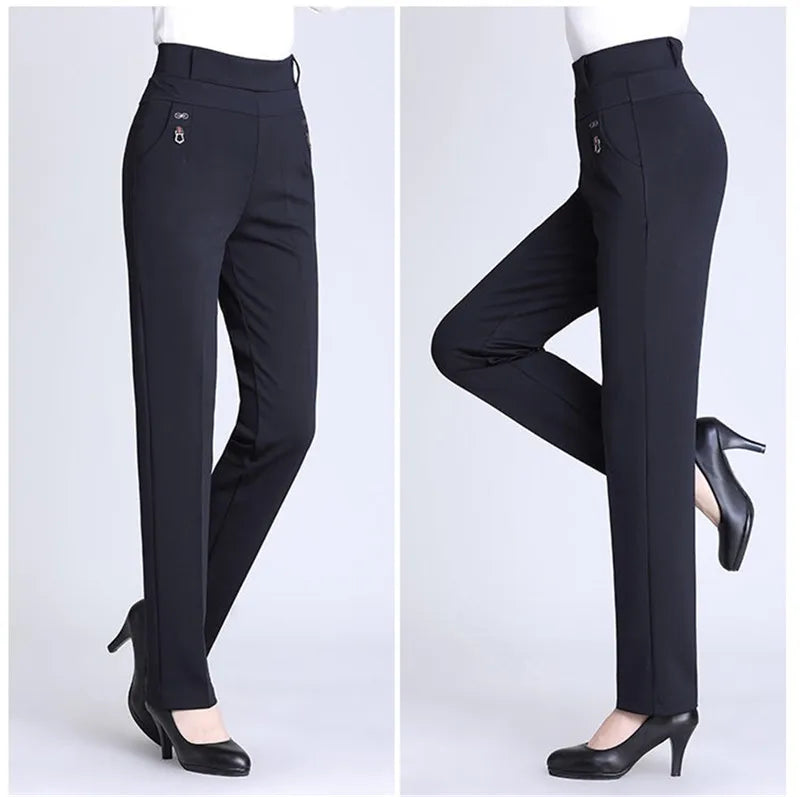 2022 New Atumn Winter Women's Pants Add Velet Mom Pants Elastic High Waist Casual Women Trousers Loose Straight P163