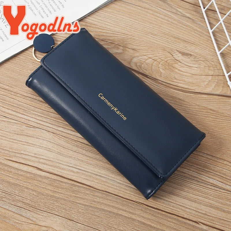 Yogodlns Casual Long Wallet for Women – PU Leather Multi-Layer Clutch with Pendant