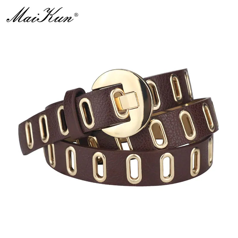 Maikun Grunge Punk Belt for Women – Adjustable PU Leather Belt with Alloy Pin Buckle