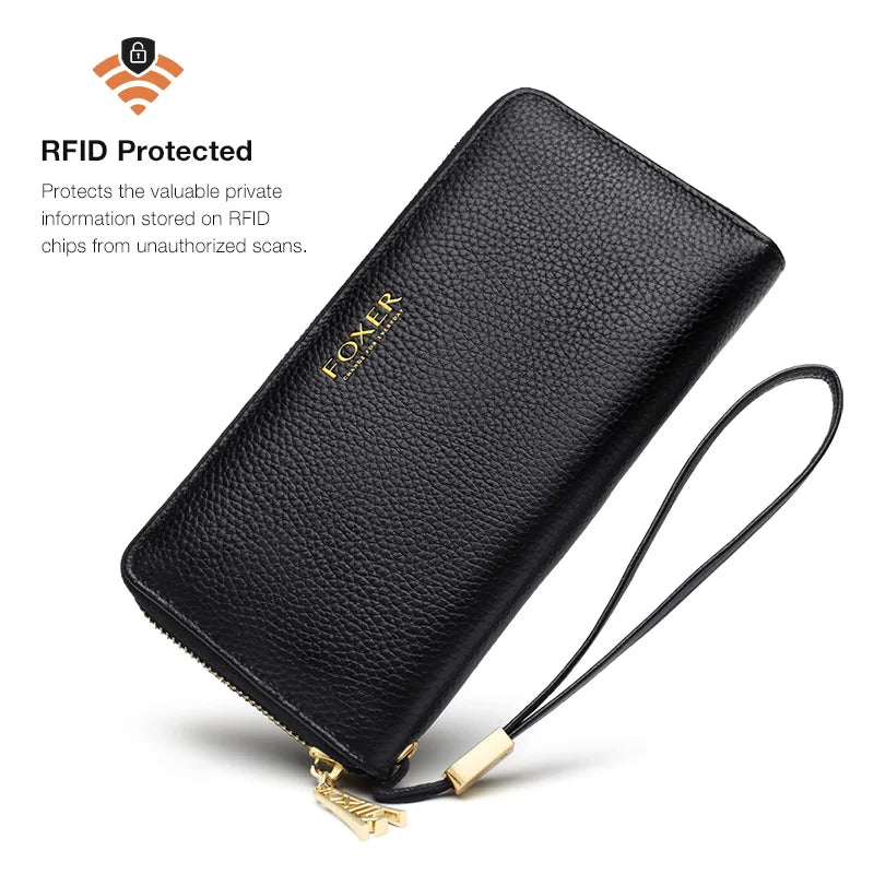 FOXER Women Split Leather Wallet Female Long Clutch Bags