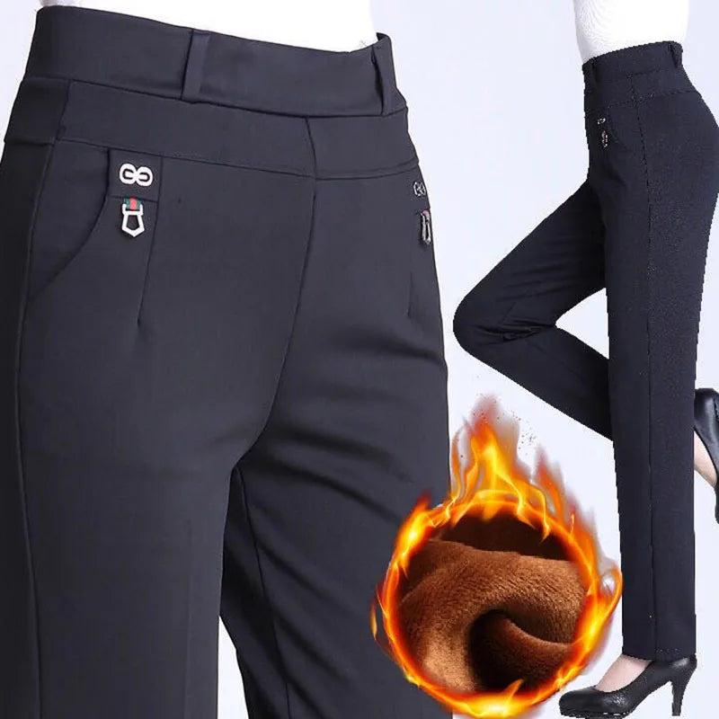 2022 New Atumn Winter Women's Pants Add Velet Mom Pants Elastic High Waist Casual Women Trousers Loose Straight P163