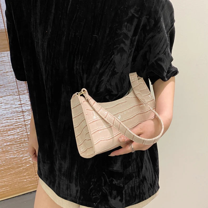 Fashion PU Leather Bags for Women – Alligator Pattern Armpit Handbag