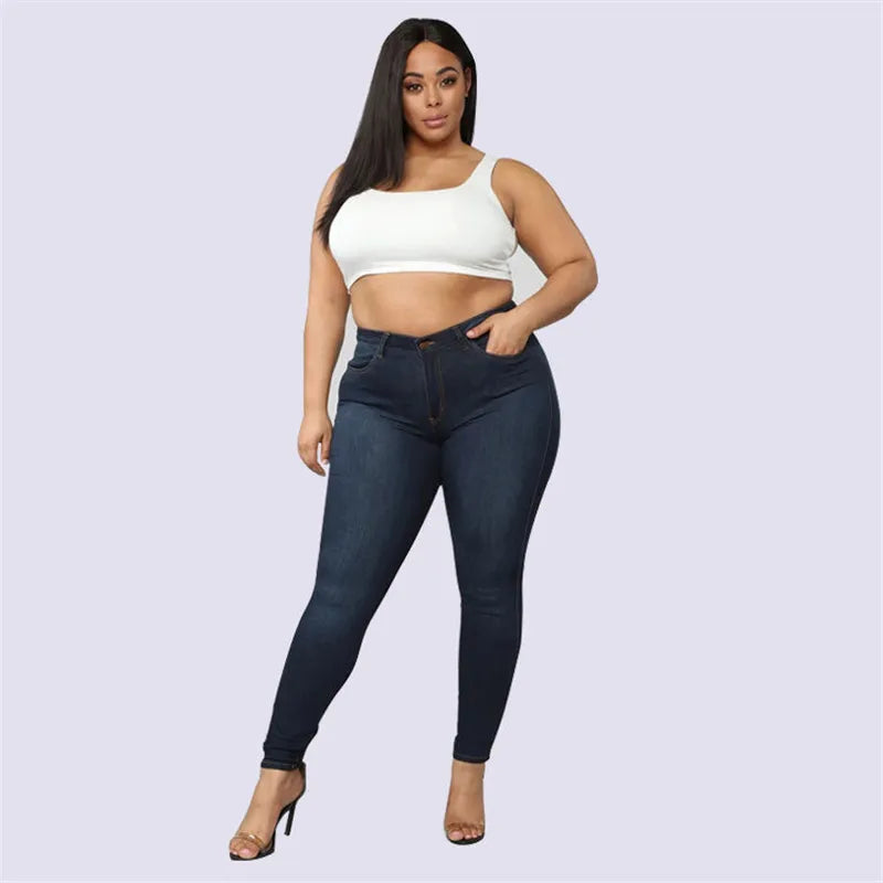 Plus size jeans XL-5XL women's high waist skinny denim jeans casual high stretch pencil pants