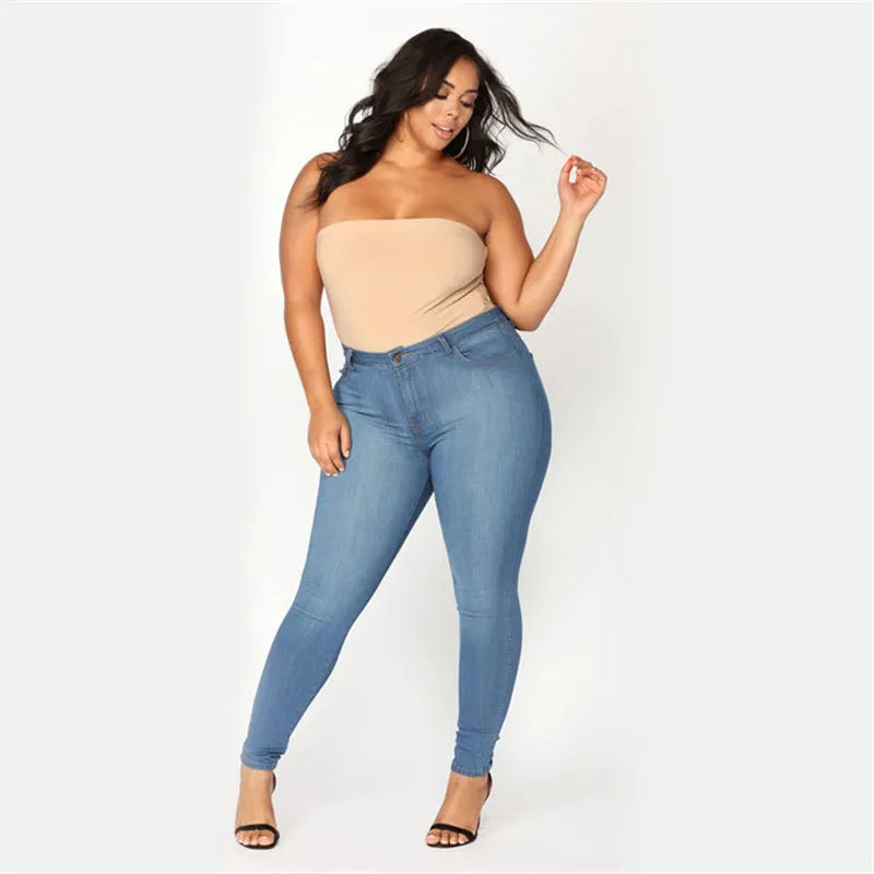 Plus size jeans XL-5XL women's high waist skinny denim jeans casual high stretch pencil pants