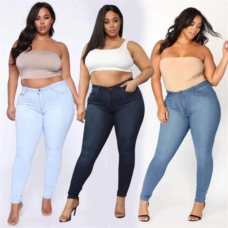 Plus size jeans XL-5XL women's high waist skinny denim jeans casual high stretch pencil pants