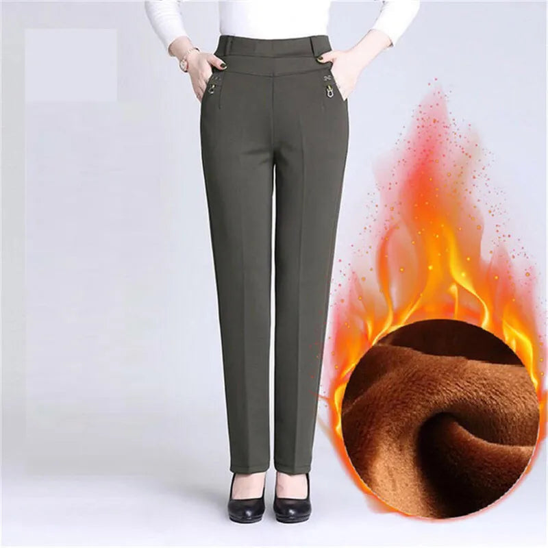 2022 New Atumn Winter Women's Pants Add Velet Mom Pants Elastic High Waist Casual Women Trousers Loose Straight P163