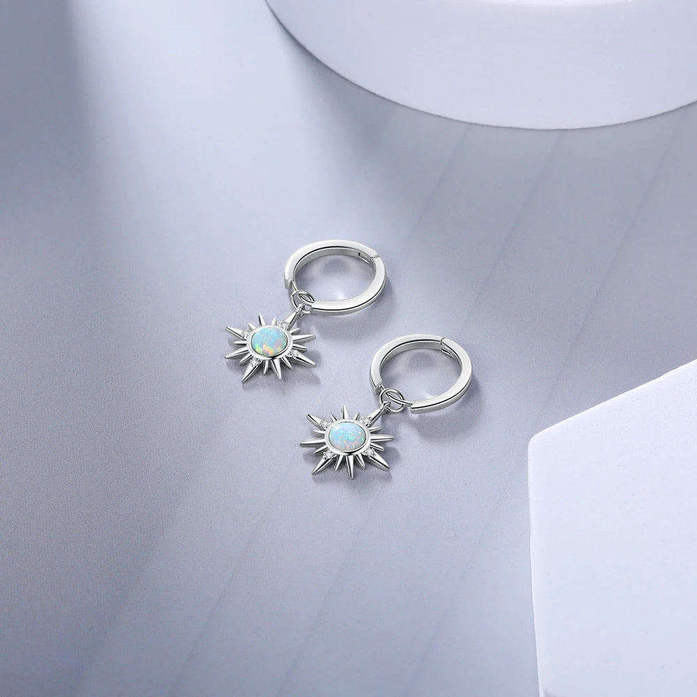 Silver Color Sun Hoop Earrings with Opal and Clear CZ – Fashion Jewelry for Women