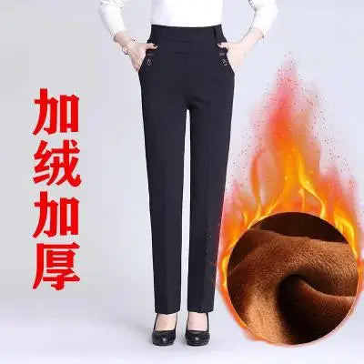 2022 New Atumn Winter Women's Pants Add Velet Mom Pants Elastic High Waist Casual Women Trousers Loose Straight P163