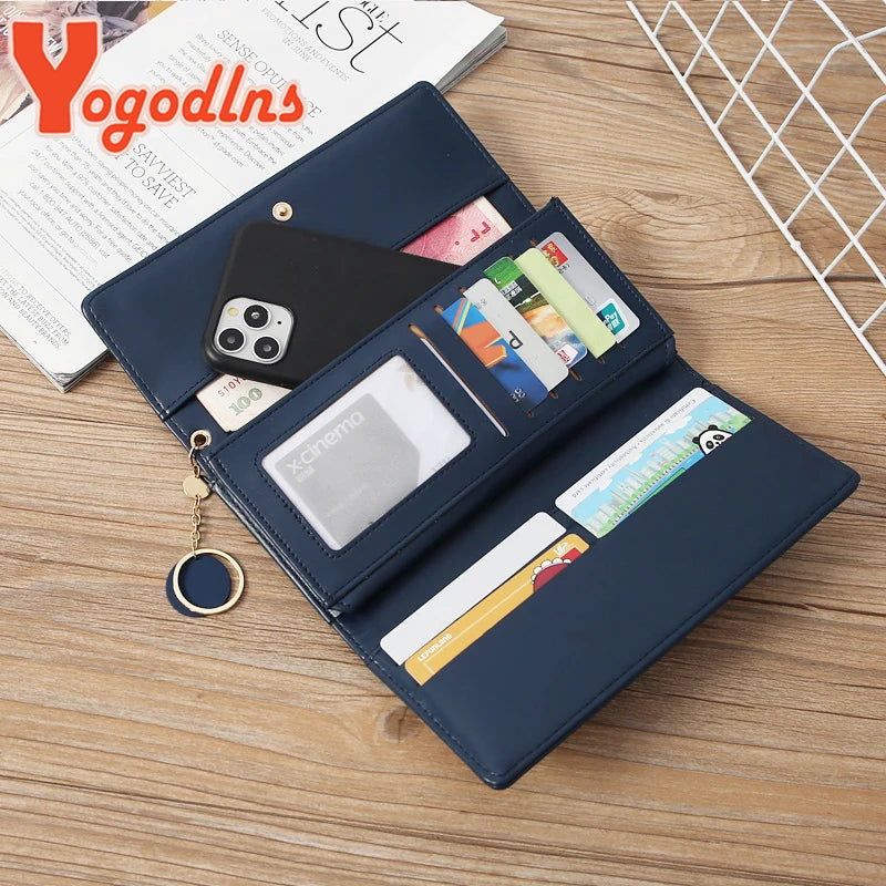 Yogodlns Casual Long Wallet for Women – PU Leather Multi-Layer Clutch with Pendant