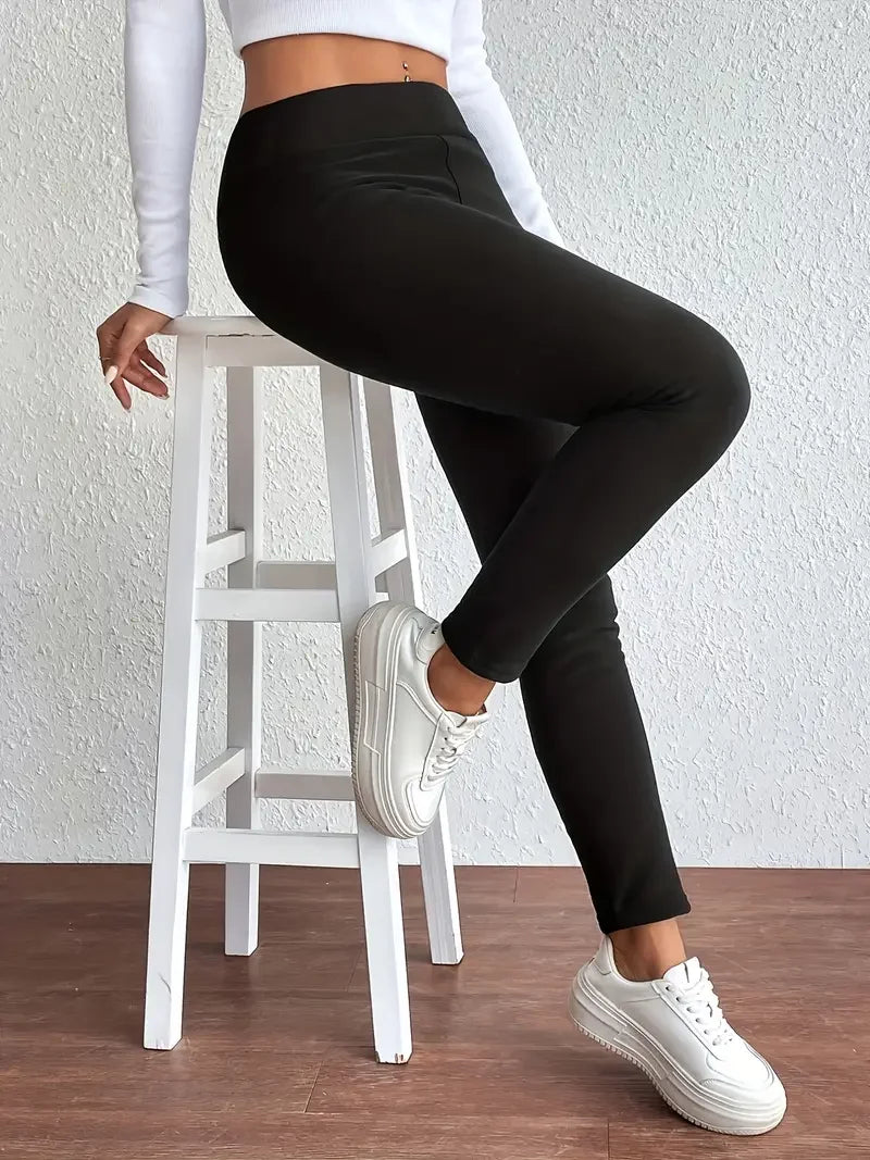 Winter Warm Plush Leggings, Thermal Casual Stretchy  Leggings For Fall & Winter, Women's Clothing