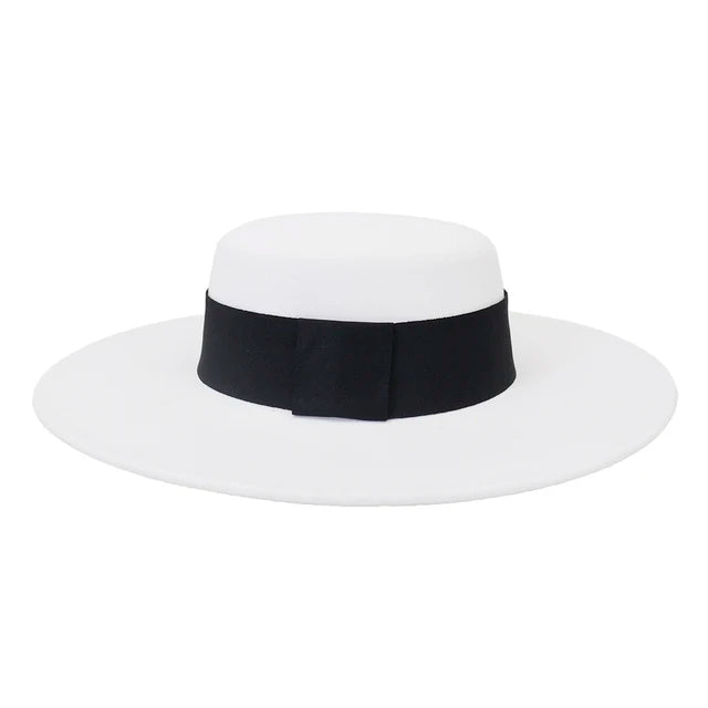 French Women's Wide Brim Fedora Hat – 10CM Winter Wool Felt Derby &amp; Wedding Jazz Hat