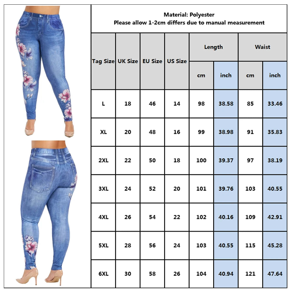 3XL 4XL 5XL Elastic High Waist Large Size Women Trousers Slim Pants Plus Size Denim Legging