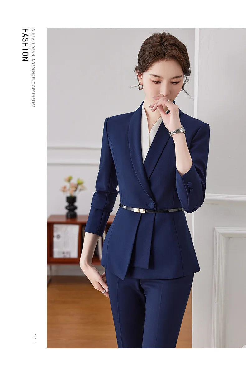 Korean Fashion Skirt Suits for Women Long Sleeve Office Casual Two Piece 2024 New Spring Autumn Button Solid Lapel Pant Suits