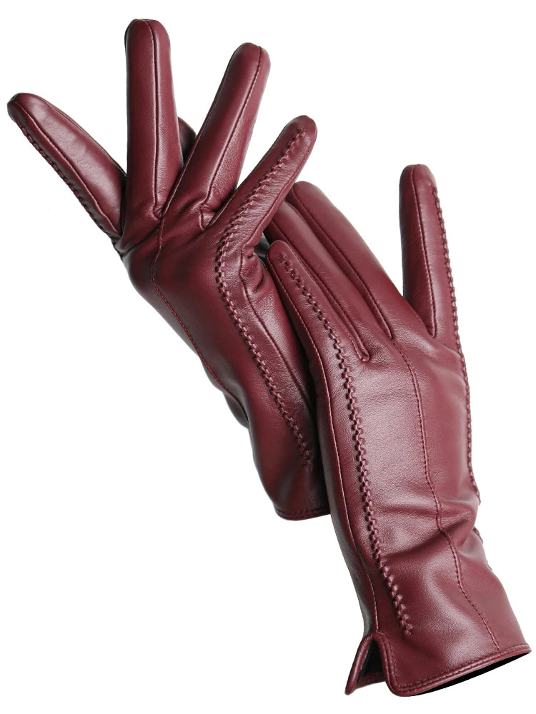 Size: 7 Women’s Sheepskin Leather Gloves – Winter Warm Plus Velvet Touchscreen Driving Gloves