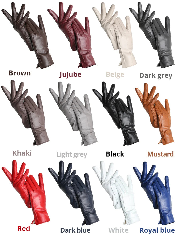 Size: 7 Women’s Sheepskin Leather Gloves – Winter Warm Plus Velvet Touchscreen Driving Gloves