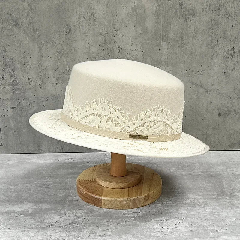 Hepburn style white flat top hat