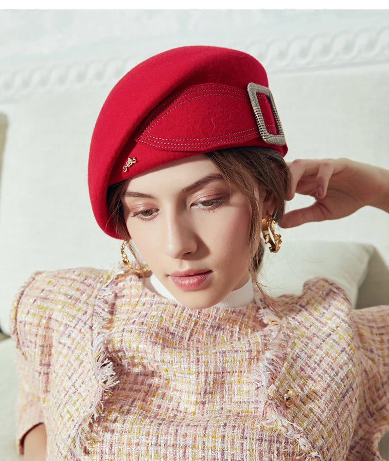 FS Vintage Women's British Wool Felt Cloche Hat – Wide Brim Fedora with Bow for 2024 Winter