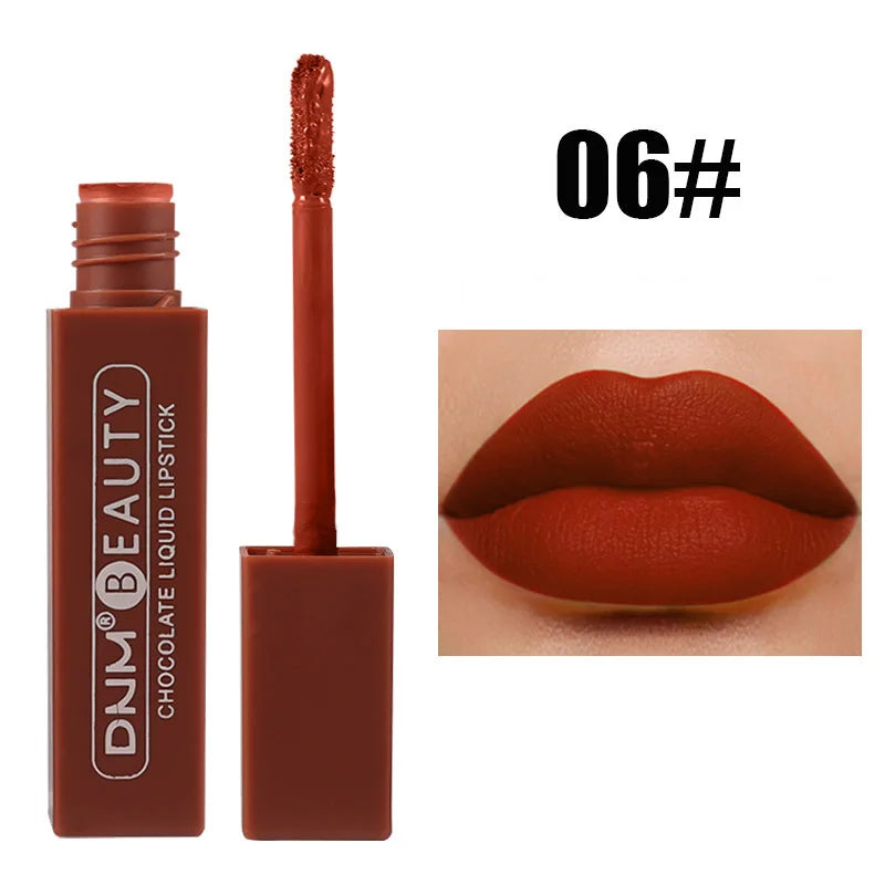 DNM Chocolate Matte Lip Gloss Color Moisture Velvet Lip Tint Lasting Non Stain Lipstick Moisturizing Cosmetics Makeup For Women